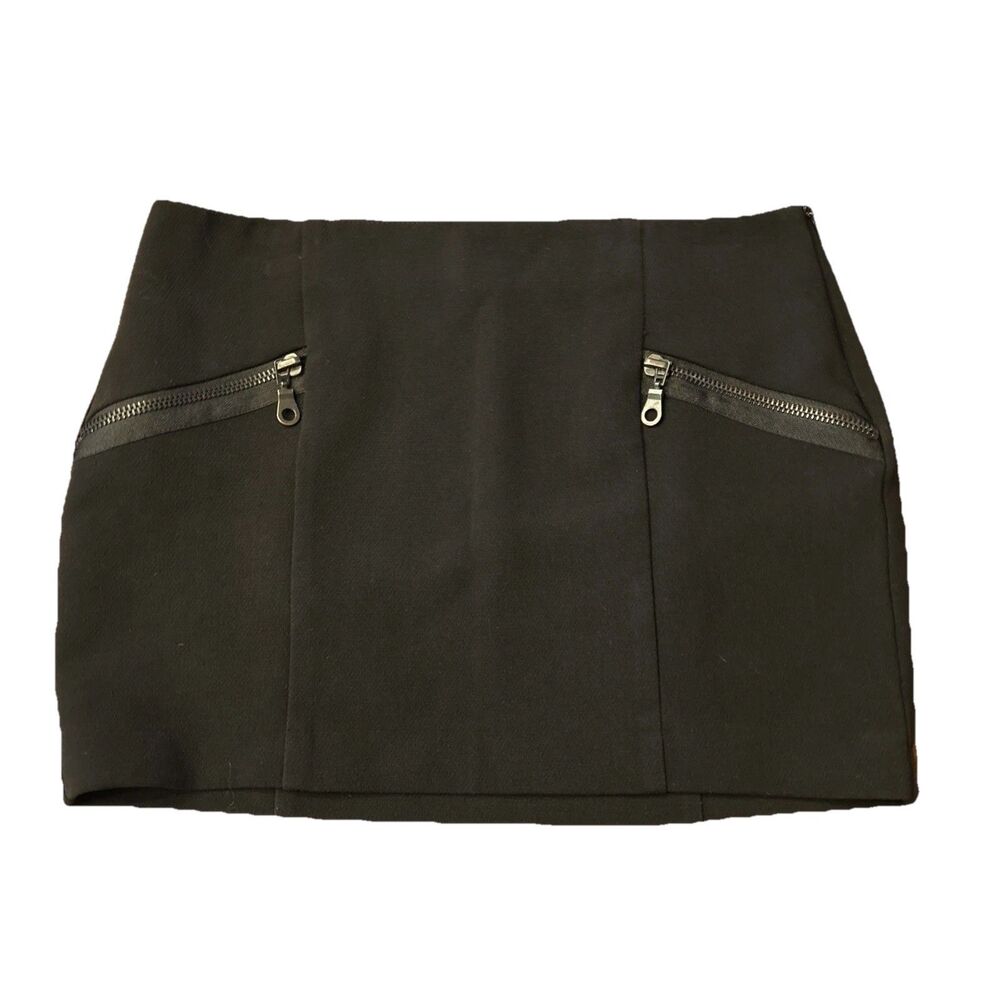 Zara Black Mini Skirt Sz Large Goth Grunge Zipper Academia